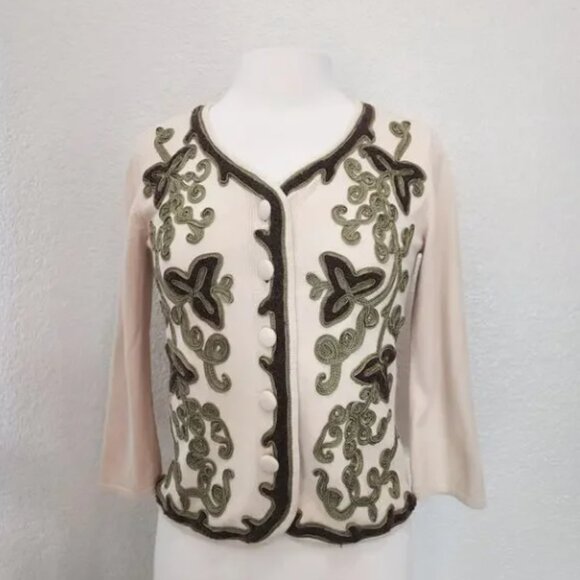 J. Jill Cream Embroidered Angora Blend Button Cardigan Size XS - Picture 1 of 10